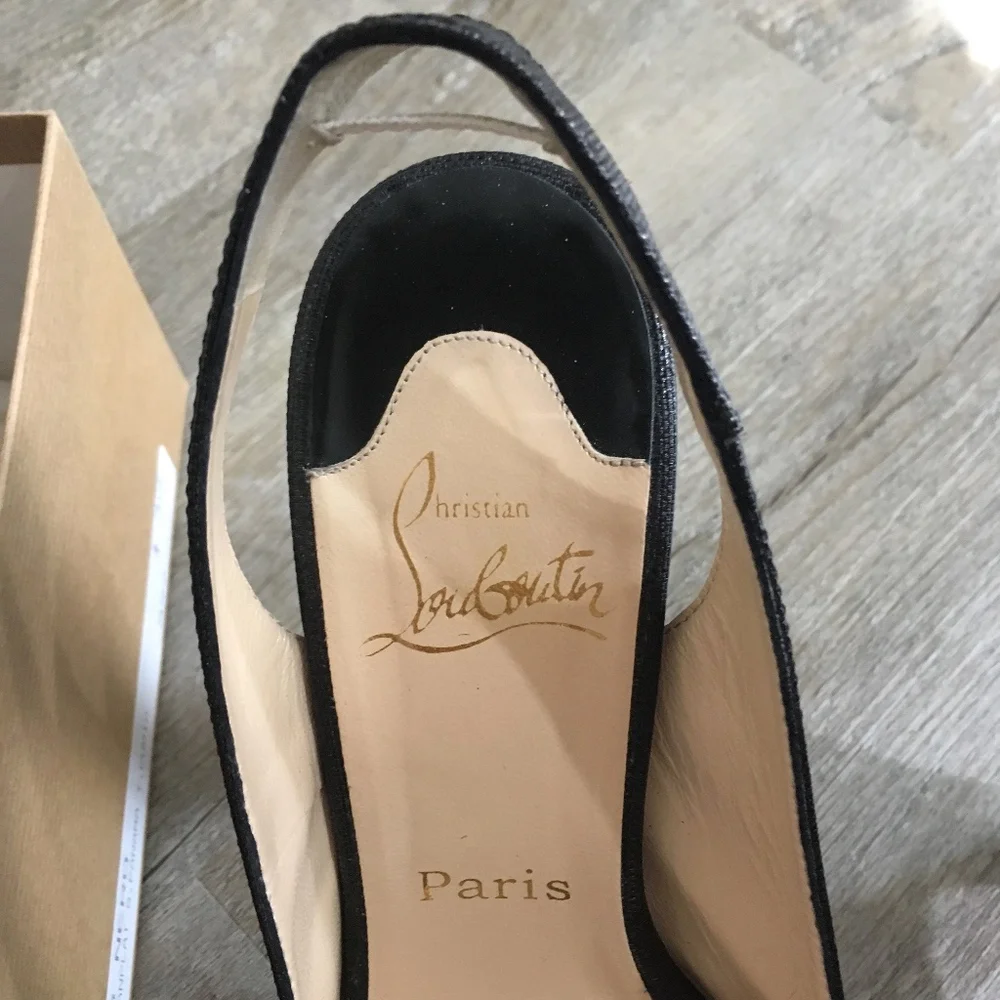 Louboutin Sling Back Heels, Open Toe, Black